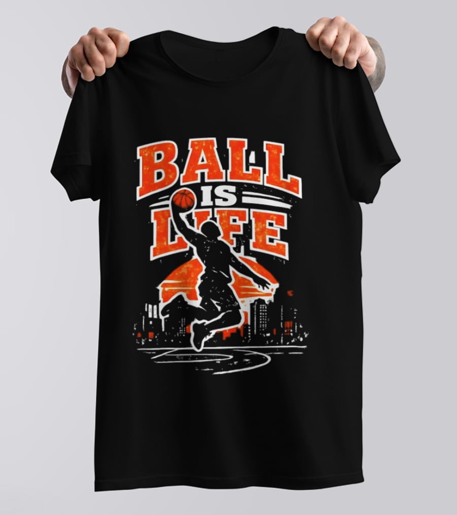 Ball Is Life Dunking Cityscape Skyline T-Shirt
