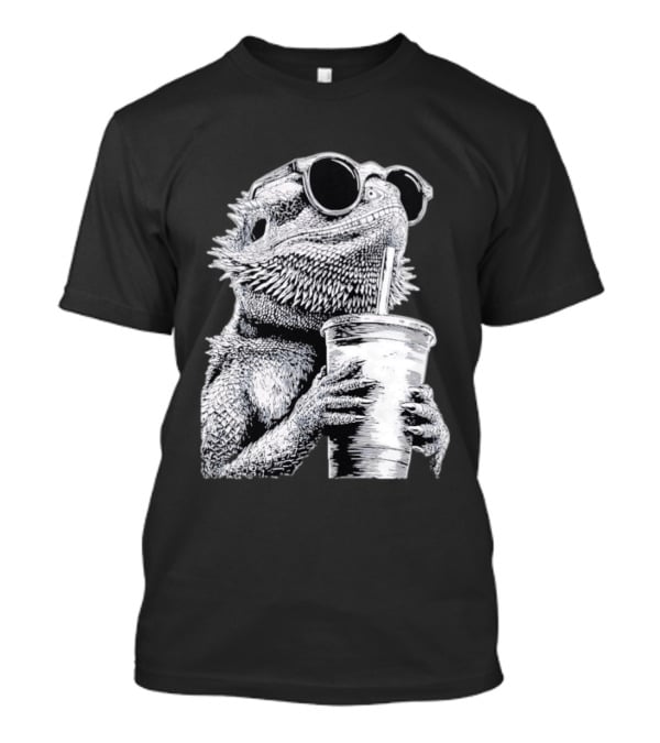 Bearded Dragon With Sunglasses Drinking Iced Coffee T-Shirt