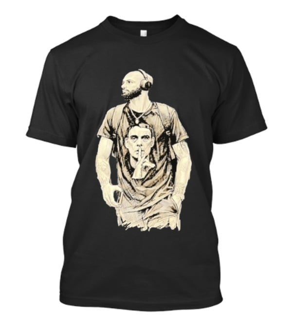 Bearded Man With Headphones And Quiet Gesture T-Shirt