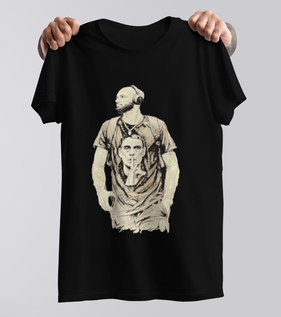 Bearded Man With Headphones And Quiet Gesture T-Shirt