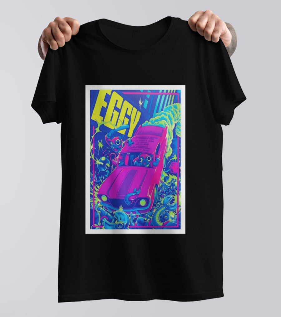 Eggy March 8 2026 The Burl Show Retro Neon Car Adventure T-Shirt