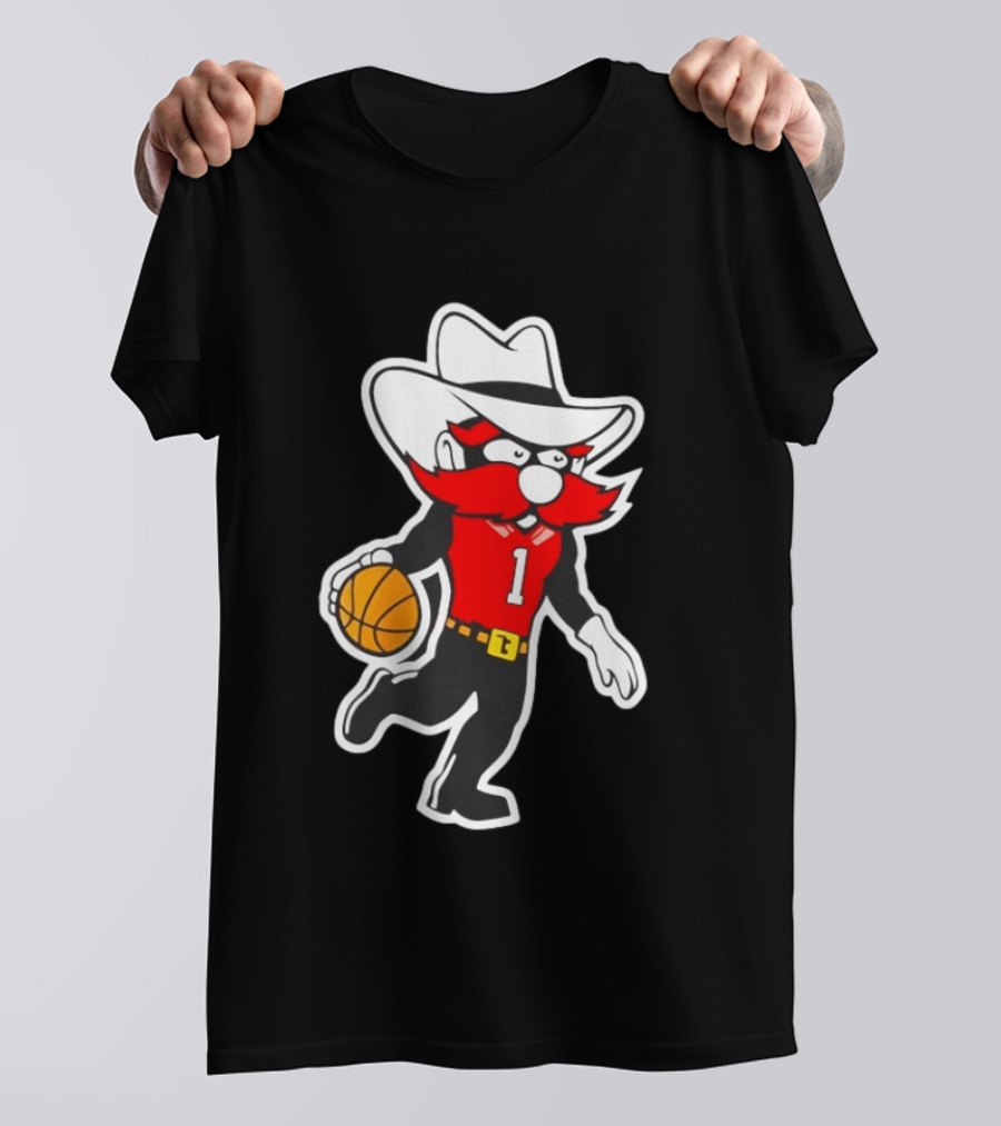 Coach Grant McCasland Raider Red Mascot Basketball Motif T-Shirt