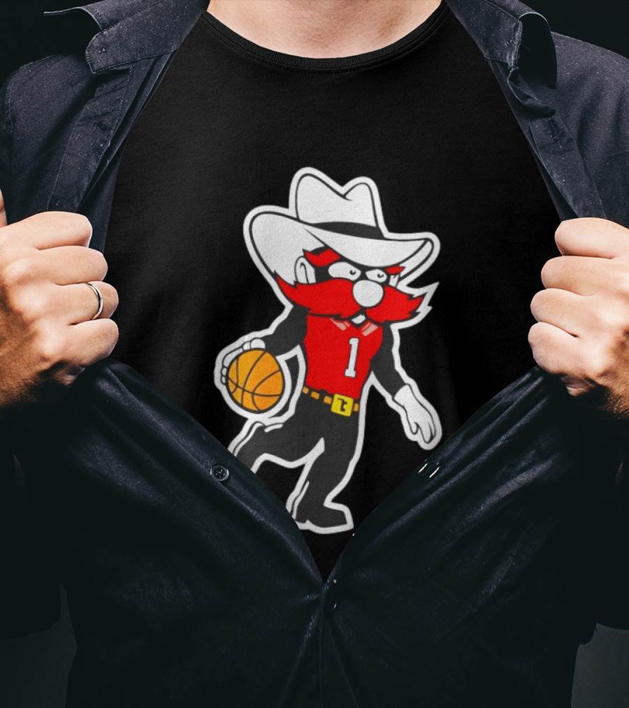 Coach Grant McCasland Raider Red Mascot Basketball Motif T-Shirt