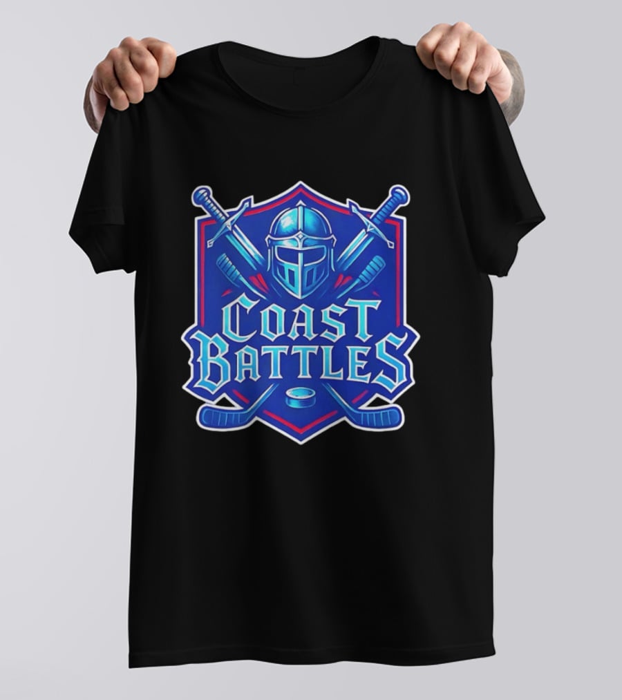 Coast Battles Hockey Knight Helm Swords And Crossed Sticks T-Shirt