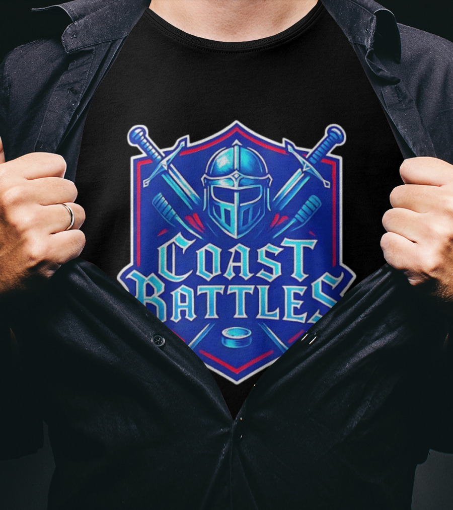 Coast Battles Hockey Knight Helm Swords And Crossed Sticks T-Shirt