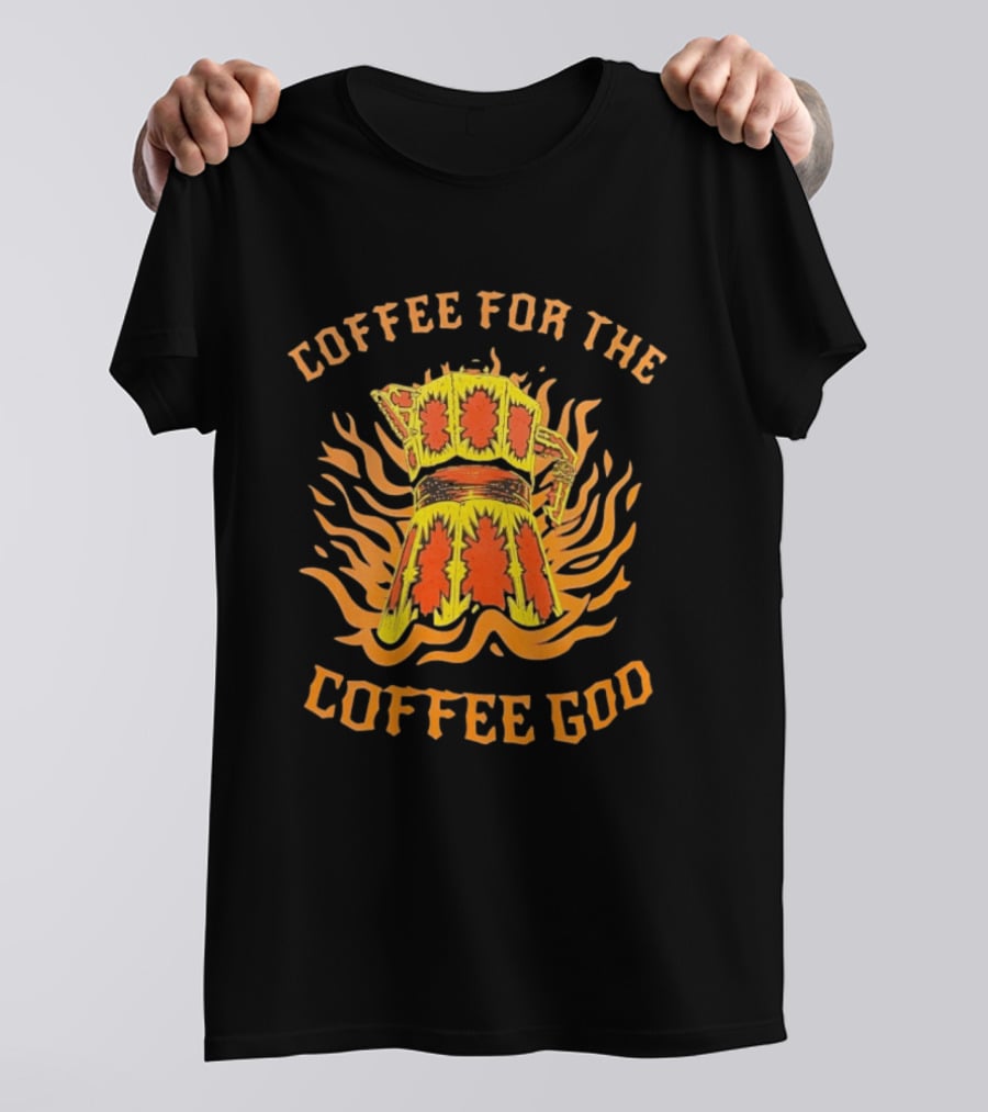 Coffee For The Coffee God Fiery Retro Moka Pot T-Shirt