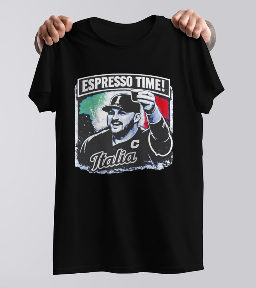 Espresso Time Italia Celebration With Baseball Player And Italian Flag T-Shirt