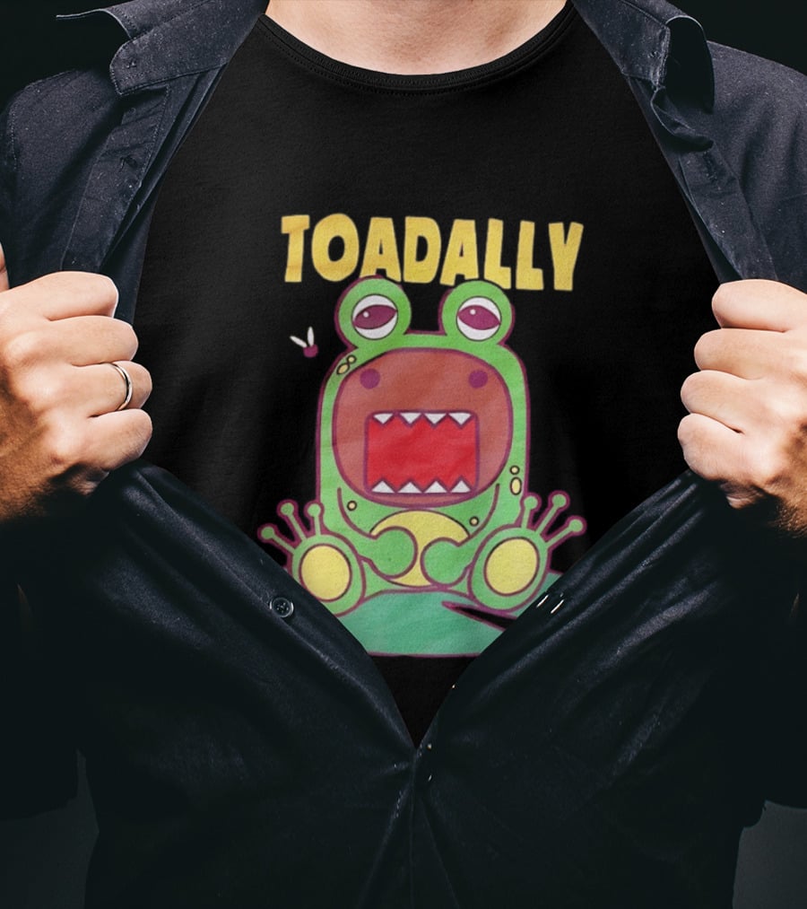 Toadally Domo Cartoon Frog With Red Mouth And Butterfly T-Shirt