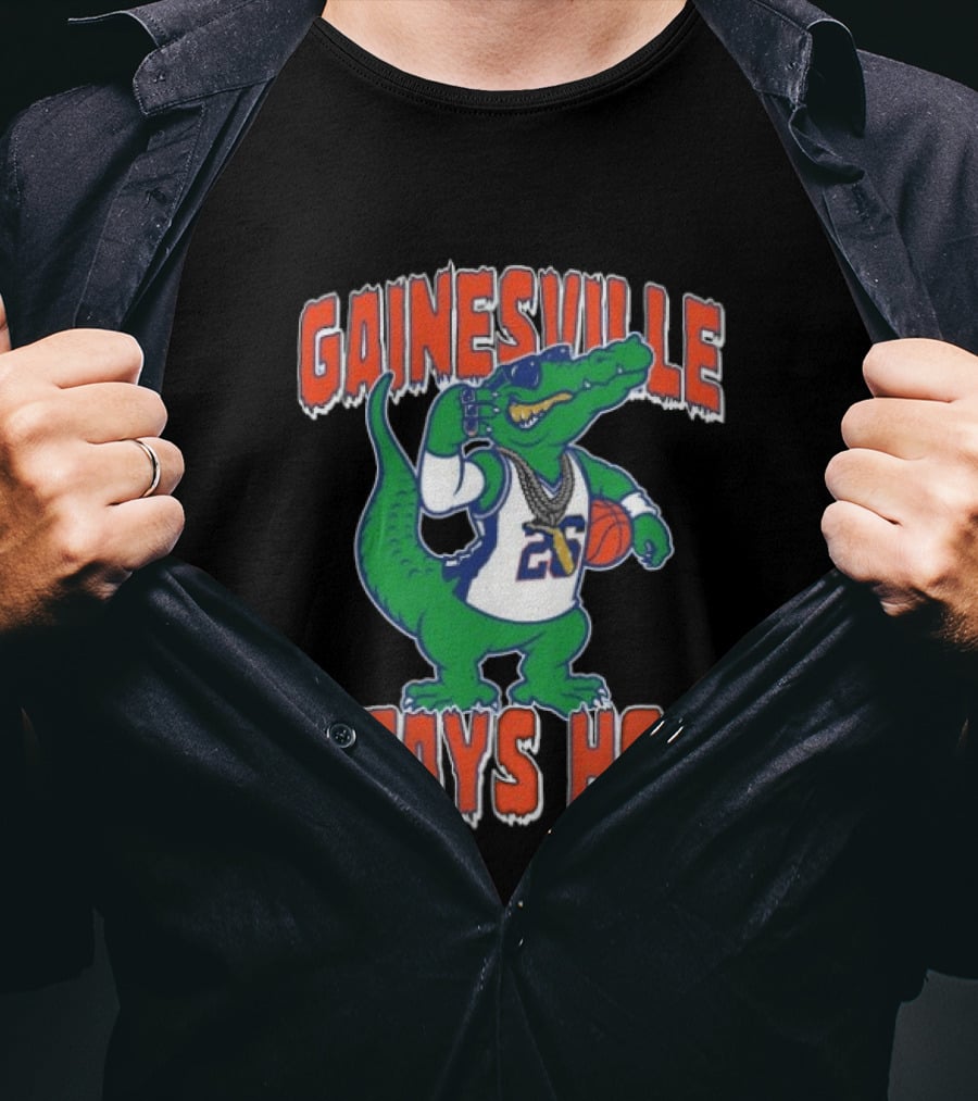 Gainesville Stays Hot Alligator Basketball Player With Sunglasses And Jersey T-Shirt