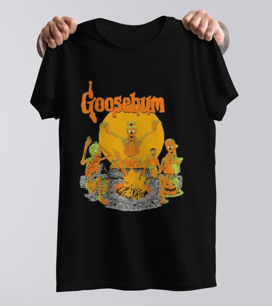 Goosebumps Skeleton Campfire Gnomes Slappy The Dummy Halloween Scene T-Shirt