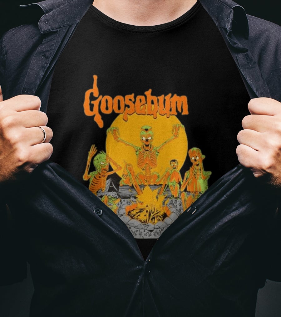 Goosebumps Skeleton Campfire Gnomes Slappy The Dummy Halloween Scene T-Shirt