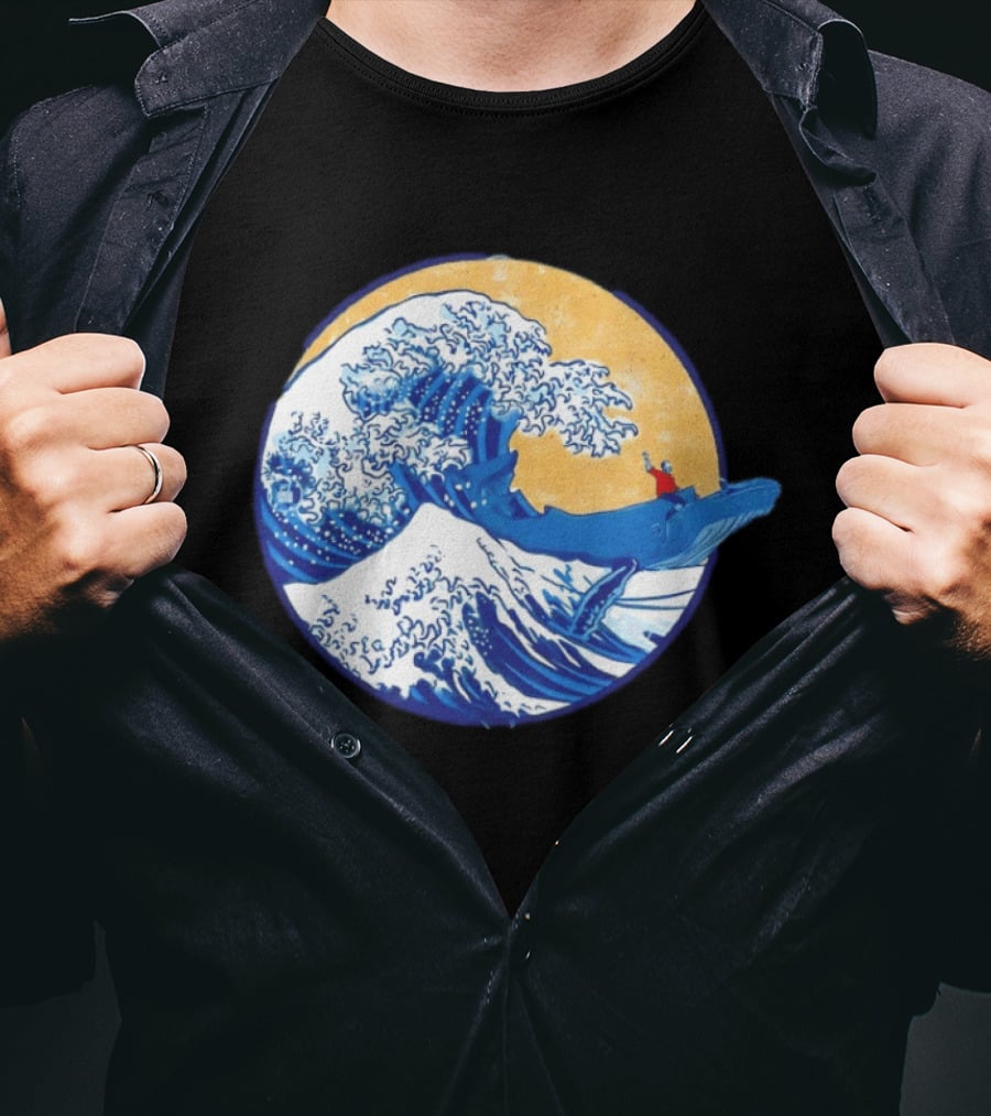 The Great Wave Meets The Great Beast With Whale Rider And Surfing Waves T-Shirt