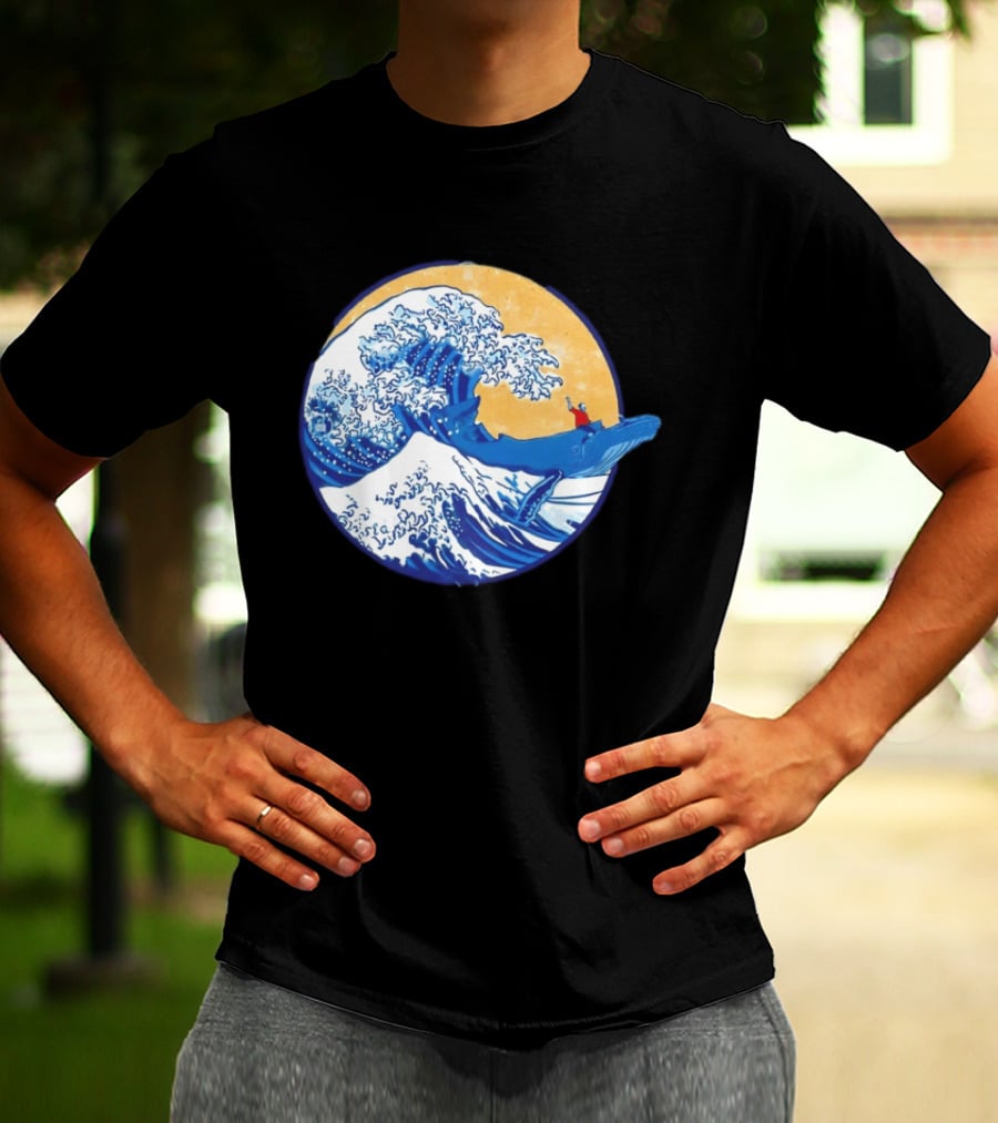 The Great Wave Meets The Great Beast With Whale Rider And Surfing Waves T-Shirt