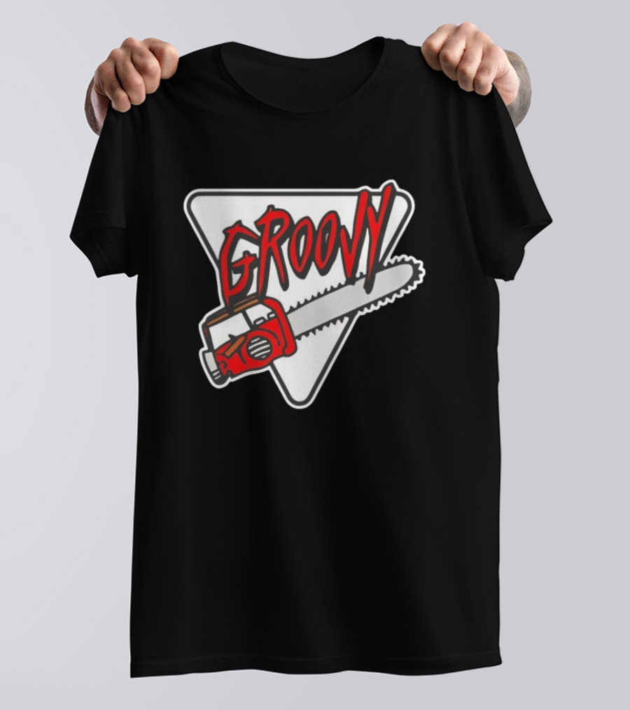 Groovy Chainsaw Retro Graphic Triangular T-Shirt