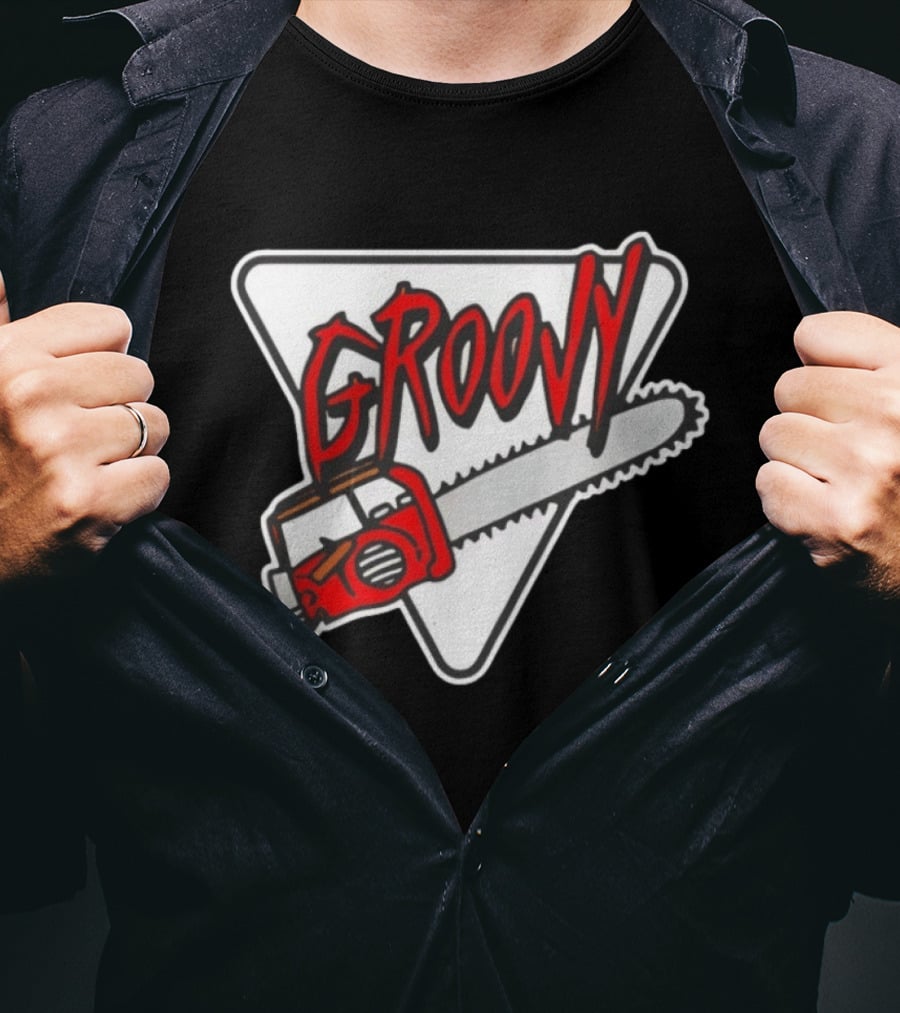 Groovy Chainsaw Retro Graphic Triangular T-Shirt