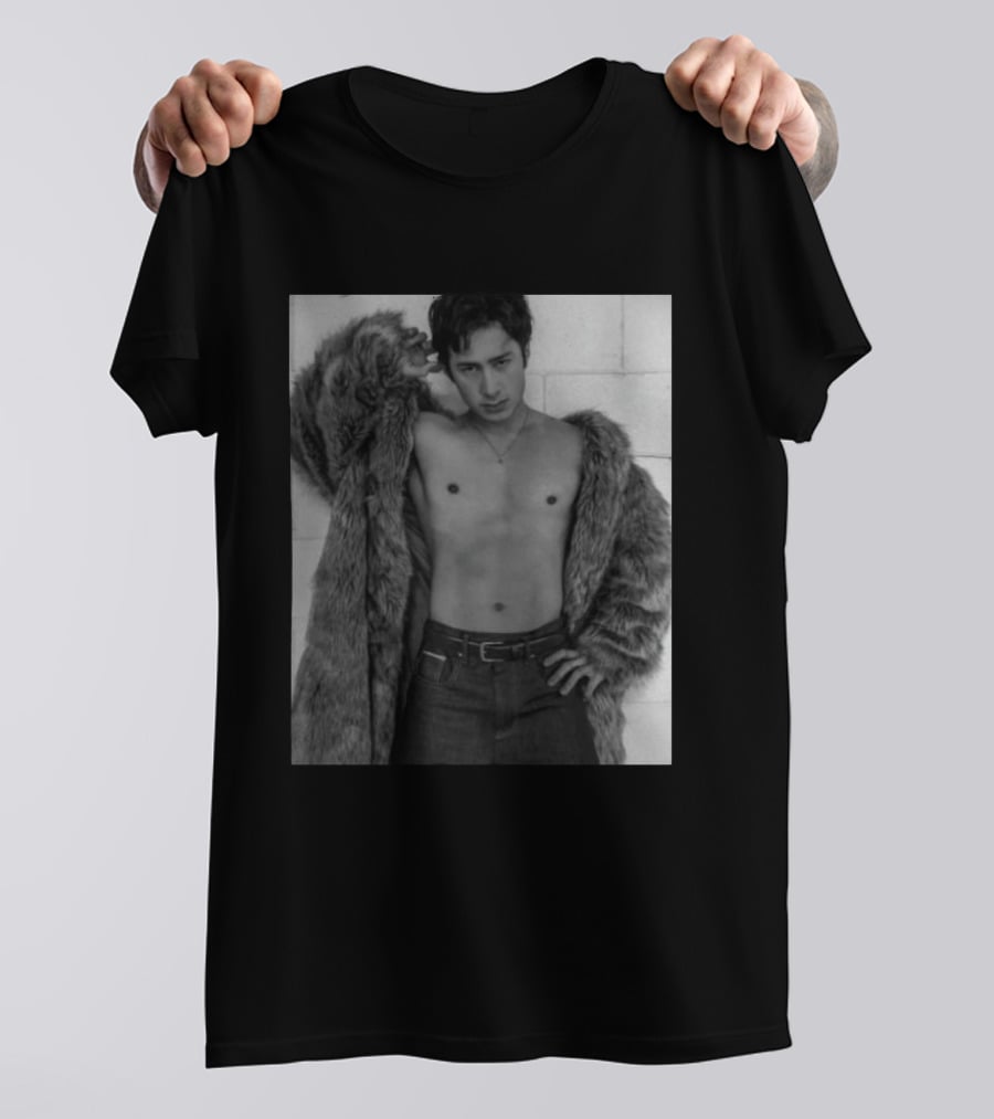 Hudson Williams Bold Fur Coat Statement With Classic Denim T-Shirt