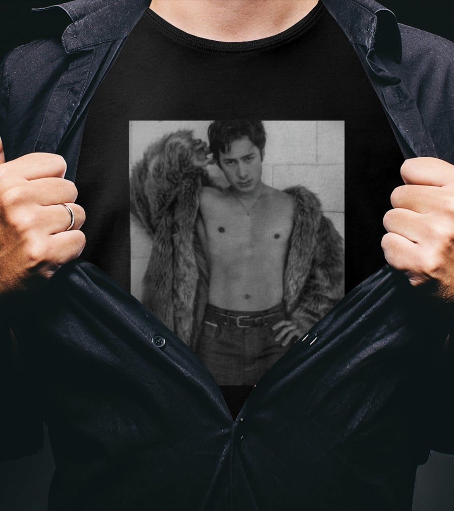 Hudson Williams Bold Fur Coat Statement With Classic Denim T-Shirt