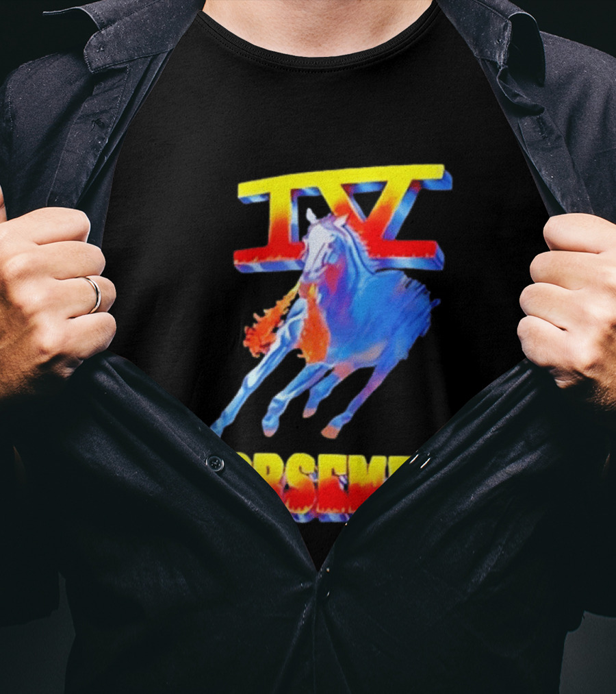 IV Horsemen Fire Breathing Blue Horse Flame Burst T-Shirt