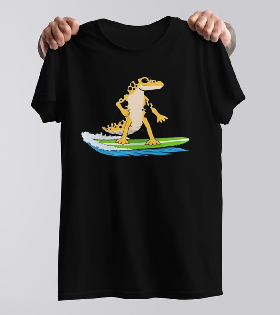 Leopard Gecko Yellow Lizard Riding Surfboard T-Shirt
