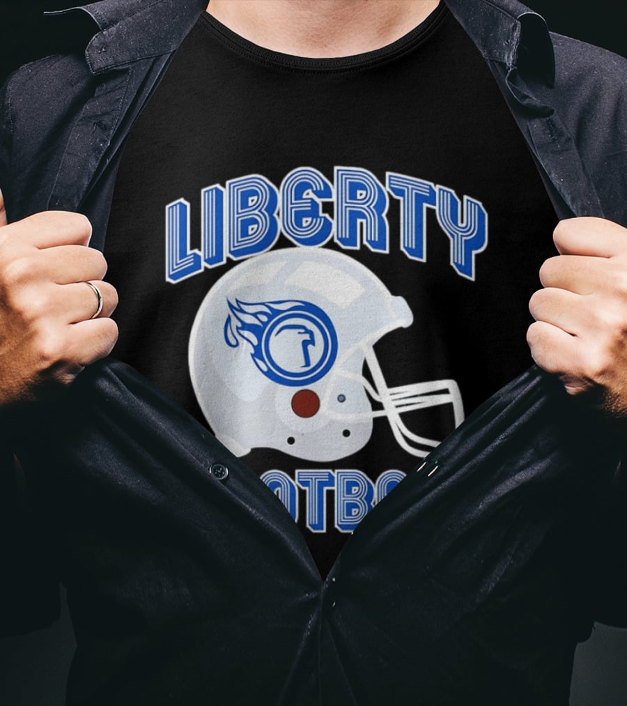 Liberty Football Helmet Flames Icon Blue T-Shirt