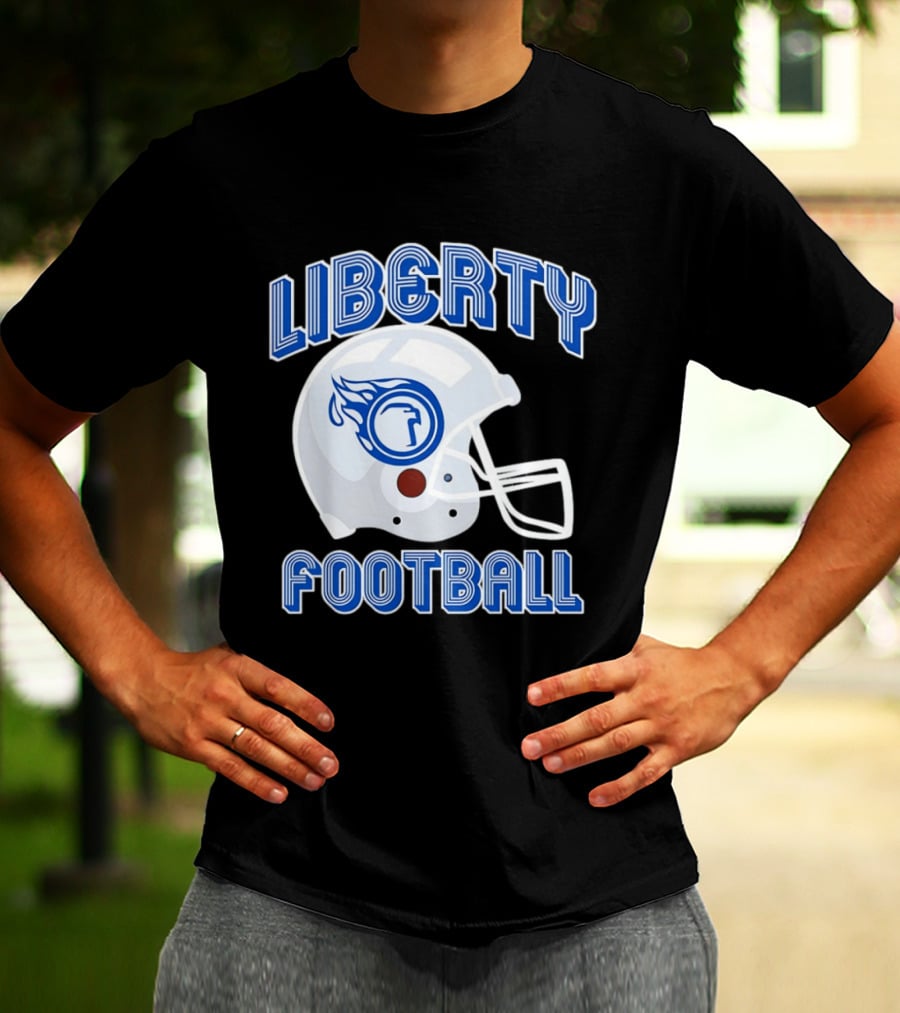 Liberty Football Helmet Flames Icon Blue T-Shirt