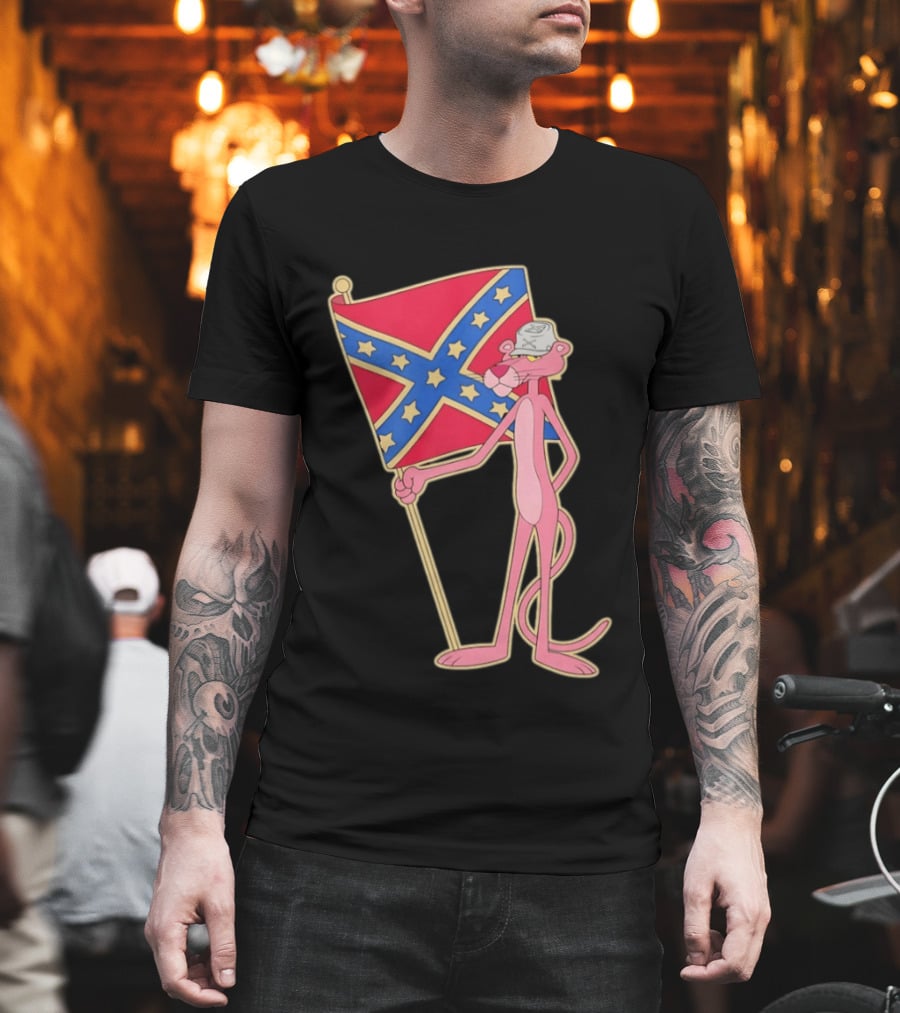 Pink Panther Holding Confederate Flag T-Shirt