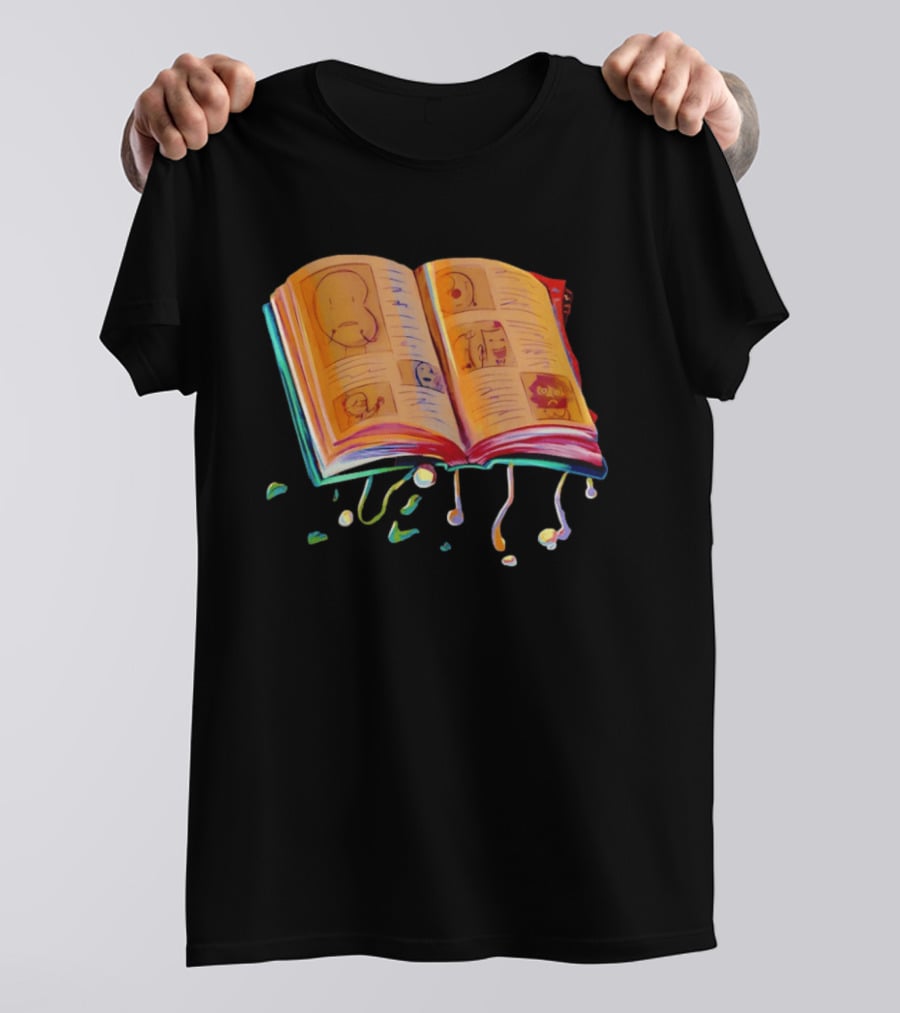 Sacri Book Open Pages With Expressive Faces Illustrations T-Shirt