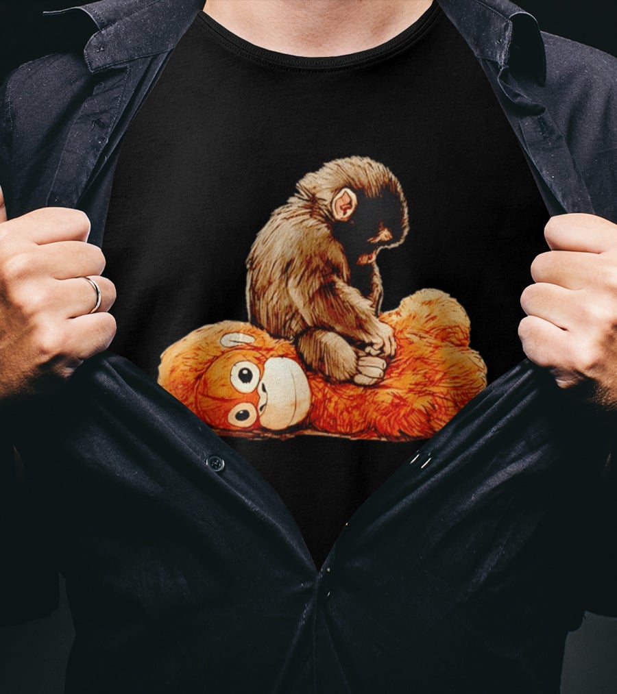 Punch Monkey Sitting On Plush Monkey T-Shirt