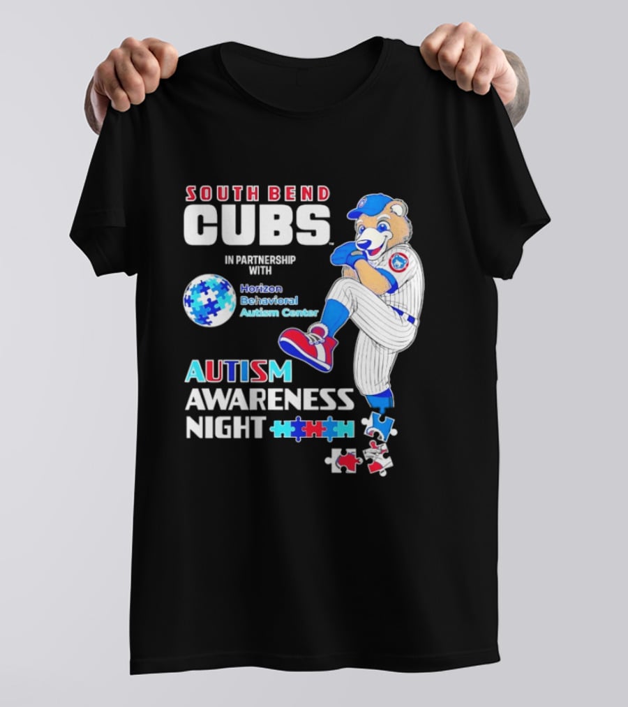 South Bend Cubs Autism Awareness Night Horizon Behavioral Autism Center Partnership T-Shirt