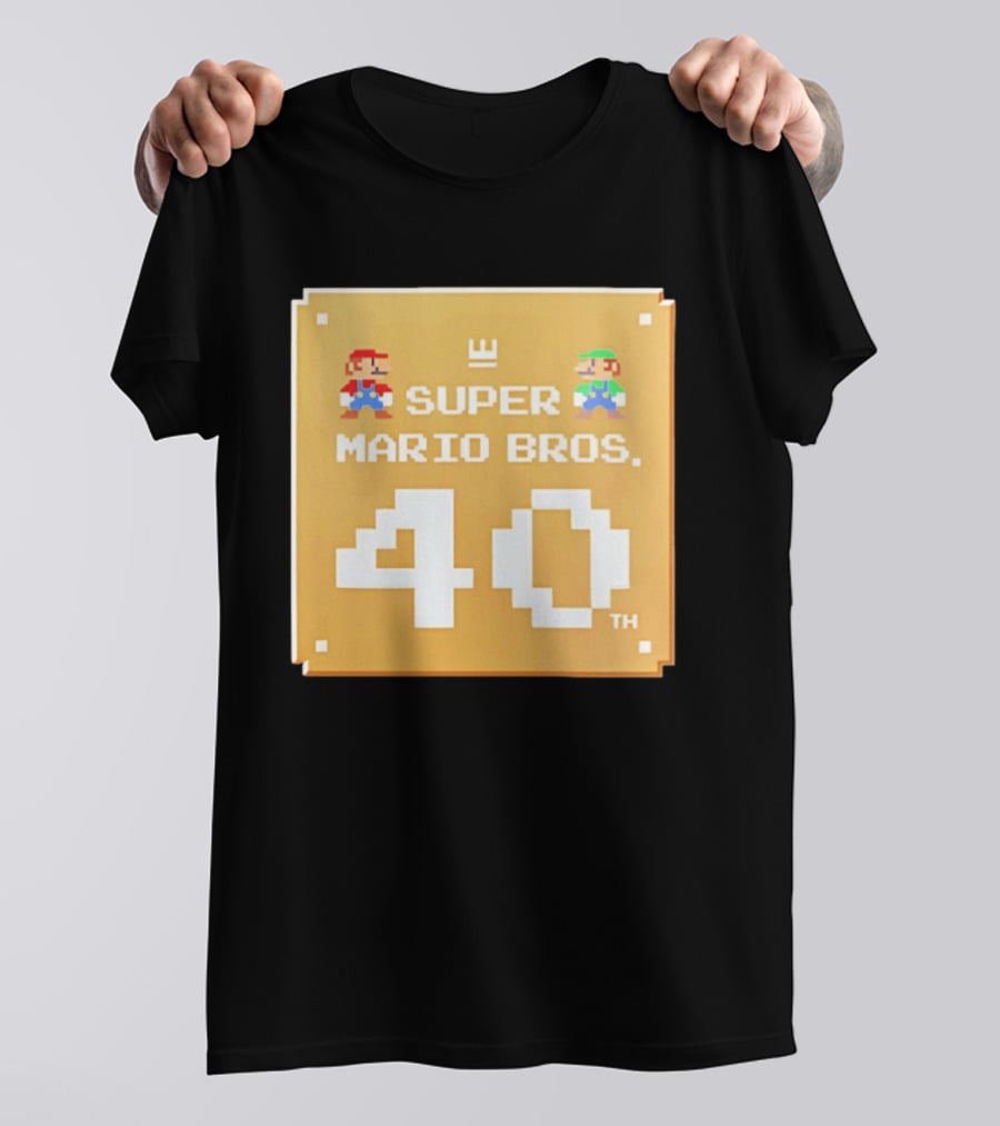 Super Mario Bros 40th Anniversary Mario Luigi Pixel T-Shirt