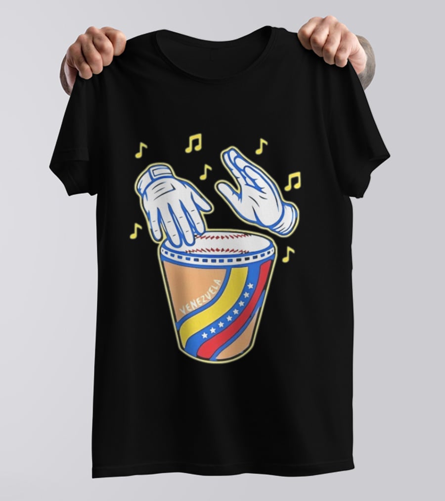 Venezuela Baseball Drum With Music Notes And Gloves T-Shirt