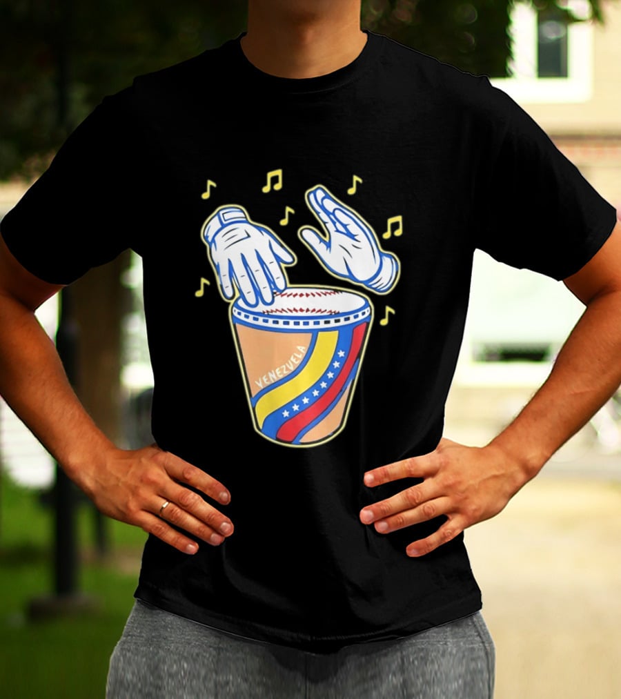 Venezuela Baseball Drum With Music Notes And Gloves T-Shirt