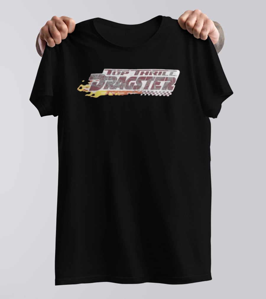 Top Thrill Dragster Flames And Racing Checkered Accents T-Shirt