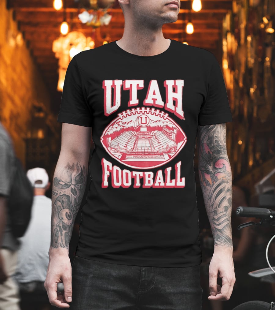 Utah Utes Football Stadium Illustration With Mountain T-Shirt