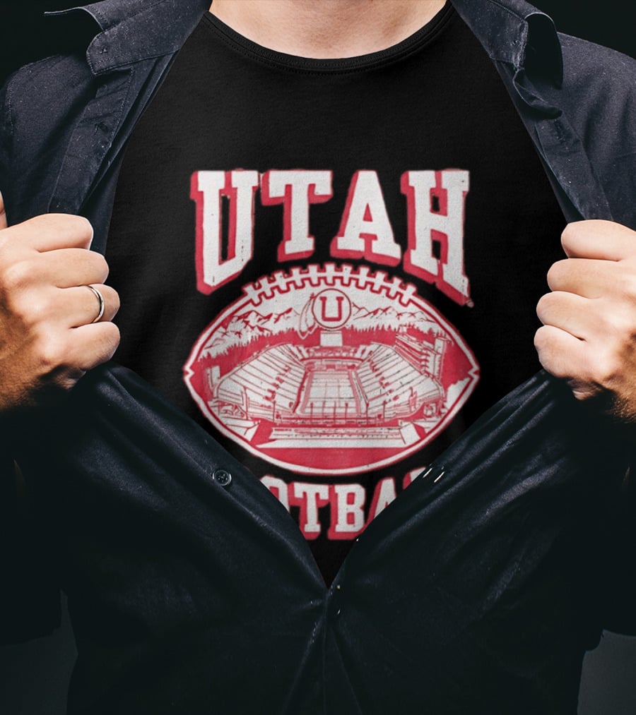 Utah Utes Football Stadium Illustration With Mountain T-Shirt