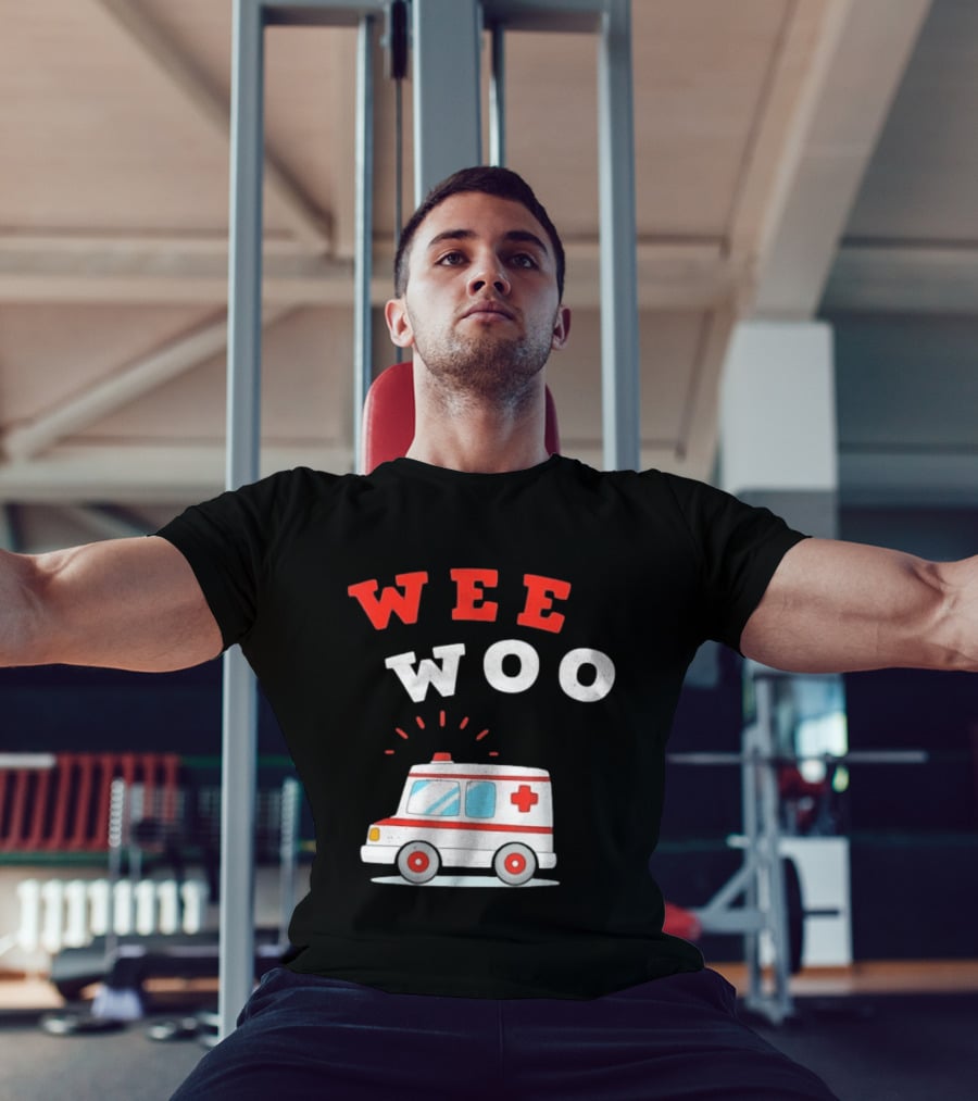 Wee Woo Cartoon Ambulance Emergency Vehicle Rescue Red And White T-Shirt
