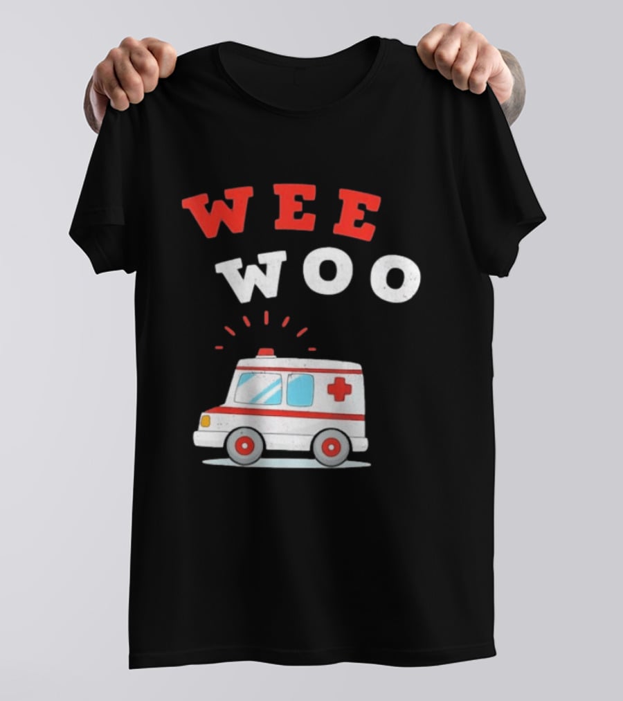 Wee Woo Cartoon Ambulance Emergency Vehicle Rescue Red And White T-Shirt