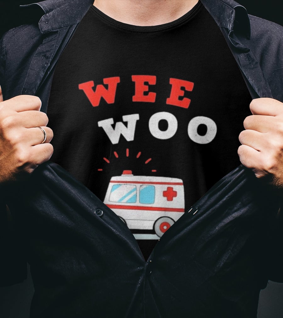 Wee Woo Cartoon Ambulance Emergency Vehicle Rescue Red And White T-Shirt