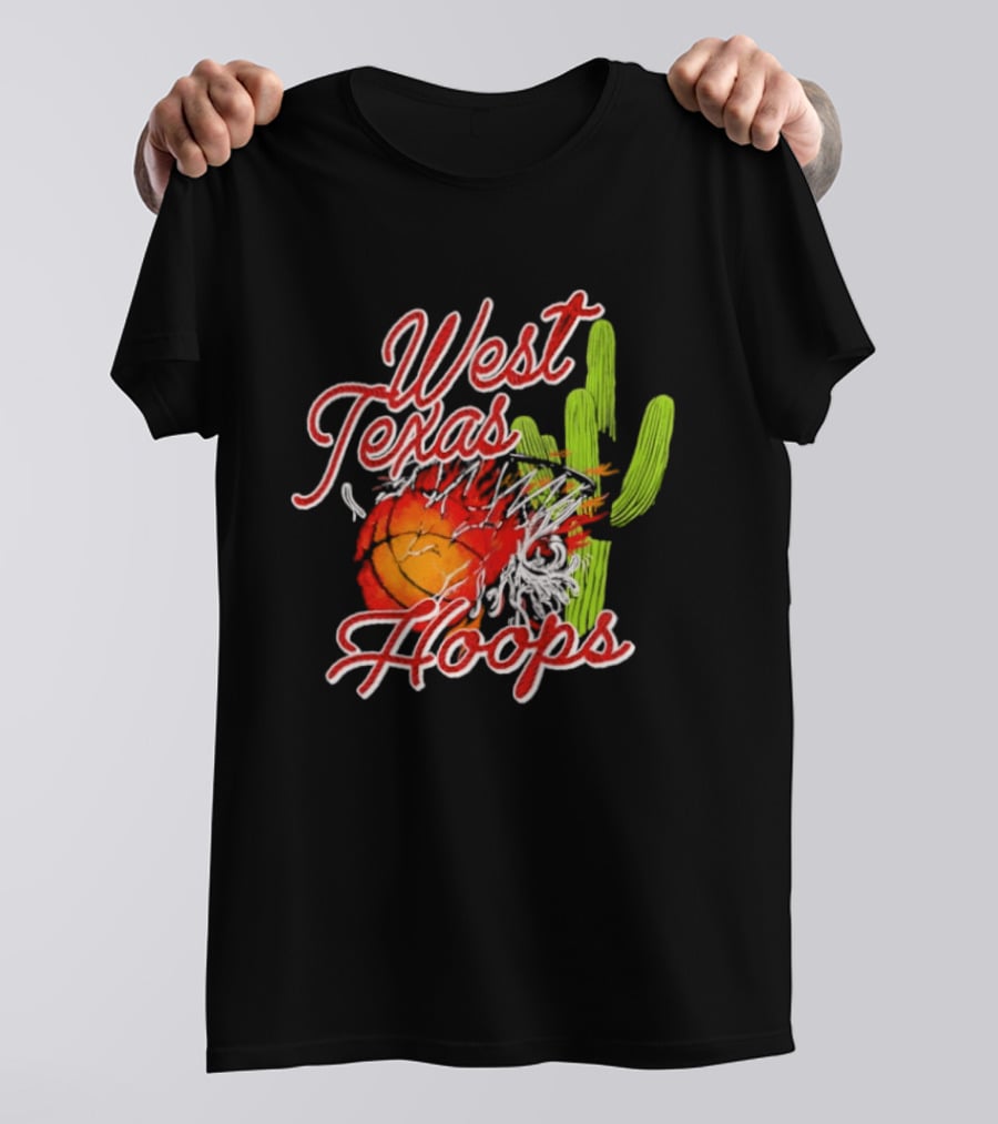 West Texas Hoops Flaming Basketball Desert Cactus Texas T-Shirt