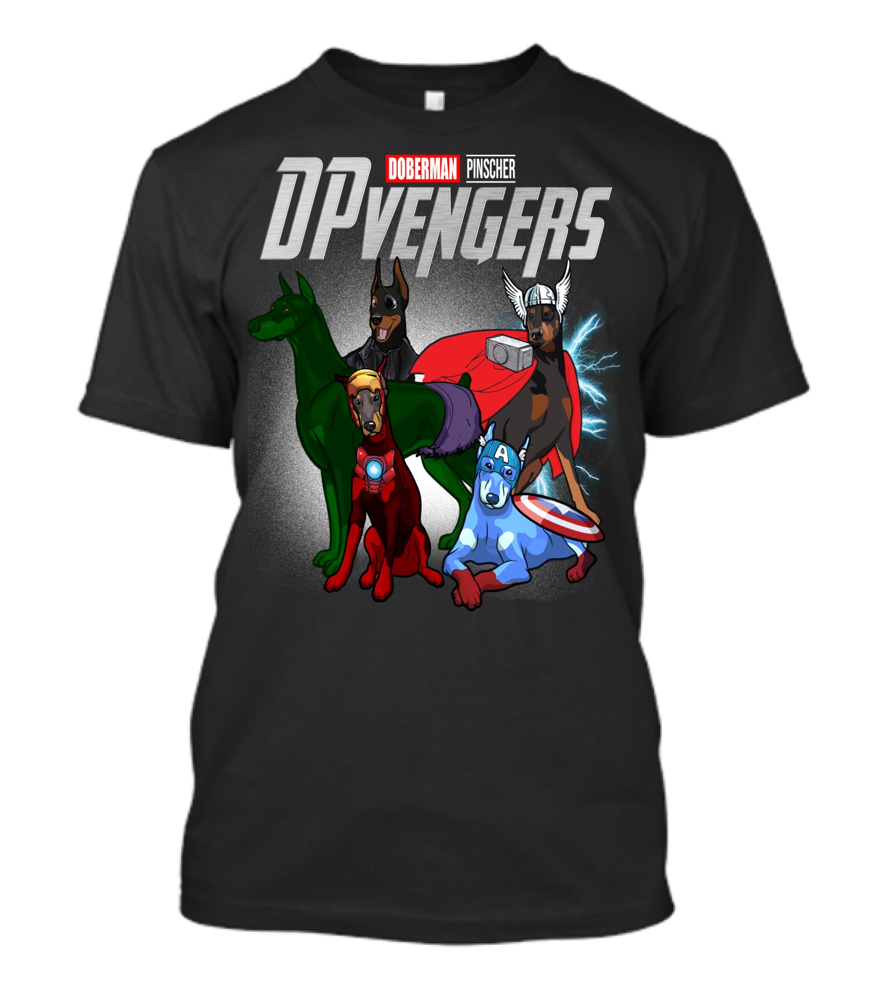 Doberman Pinscher DPvengers Superhero Dogs T-Shirt