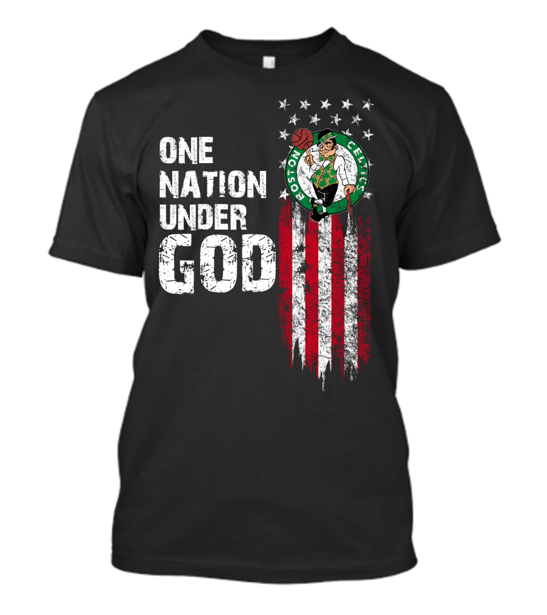 One Nation Under God Boston Celtics Stars Stripes Basketball T-Shirt