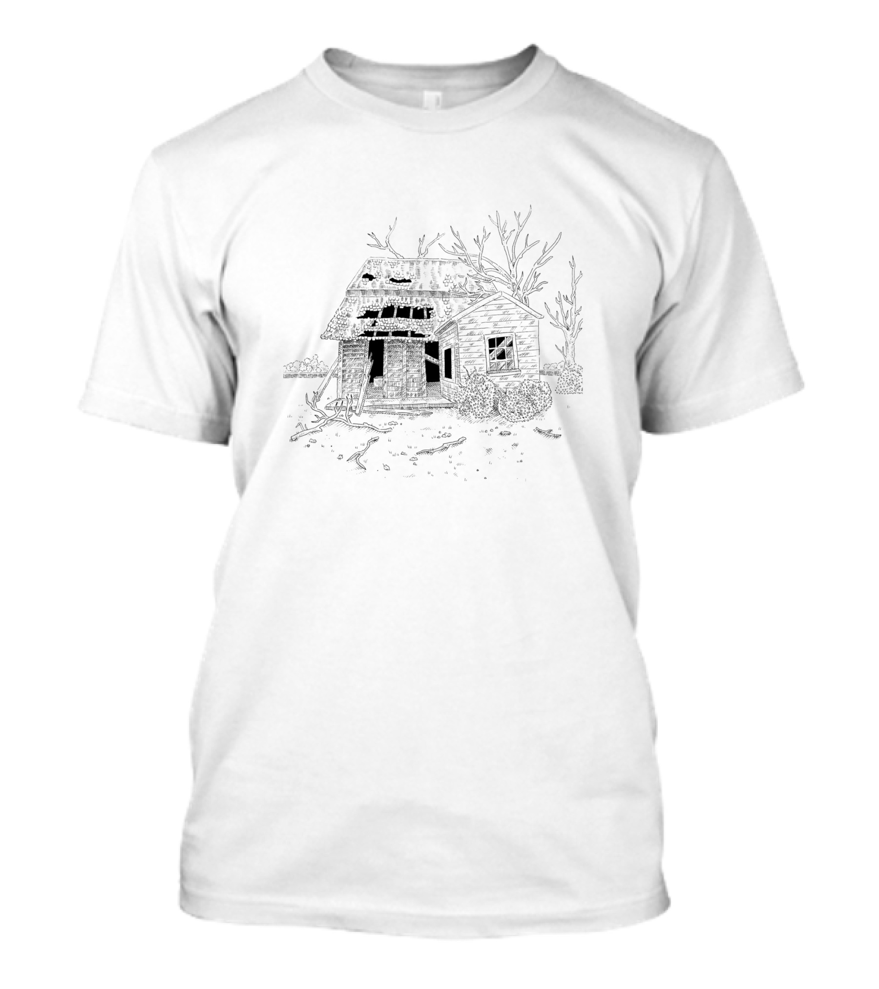 Abandoned House Haunted Cabin Sketch Spooky Forest T-Shirt