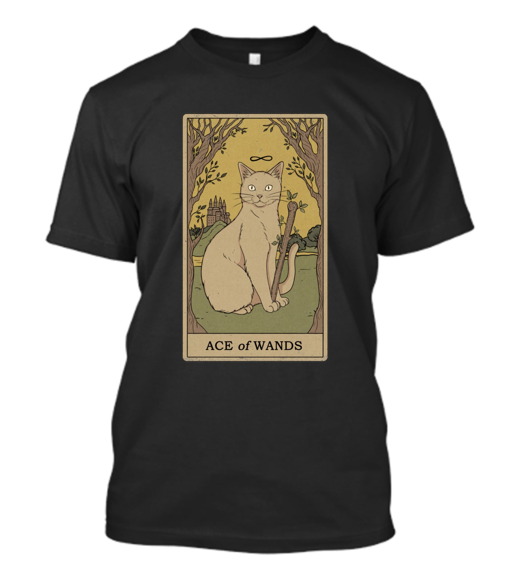 Ace Of Wands Tarot Cat With Infinity Symbol And Castle T-Shirt