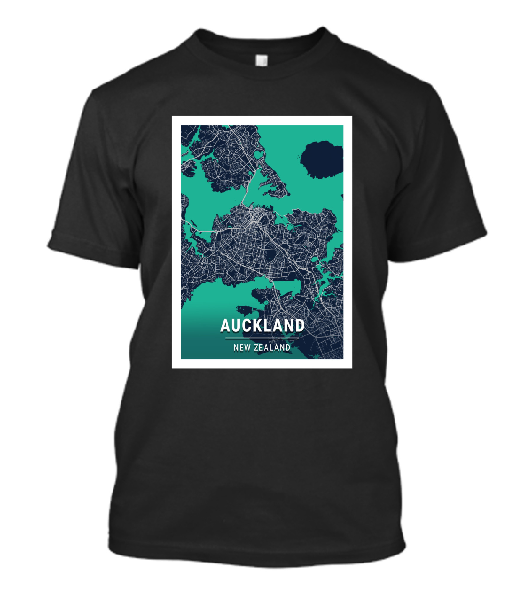 Auckland New Zealand City Map In Blue And Green Outlined T-Shirt