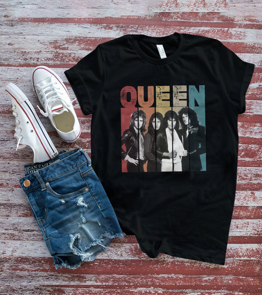 QUEEN Vintage Band Portrait Stripes T-Shirt