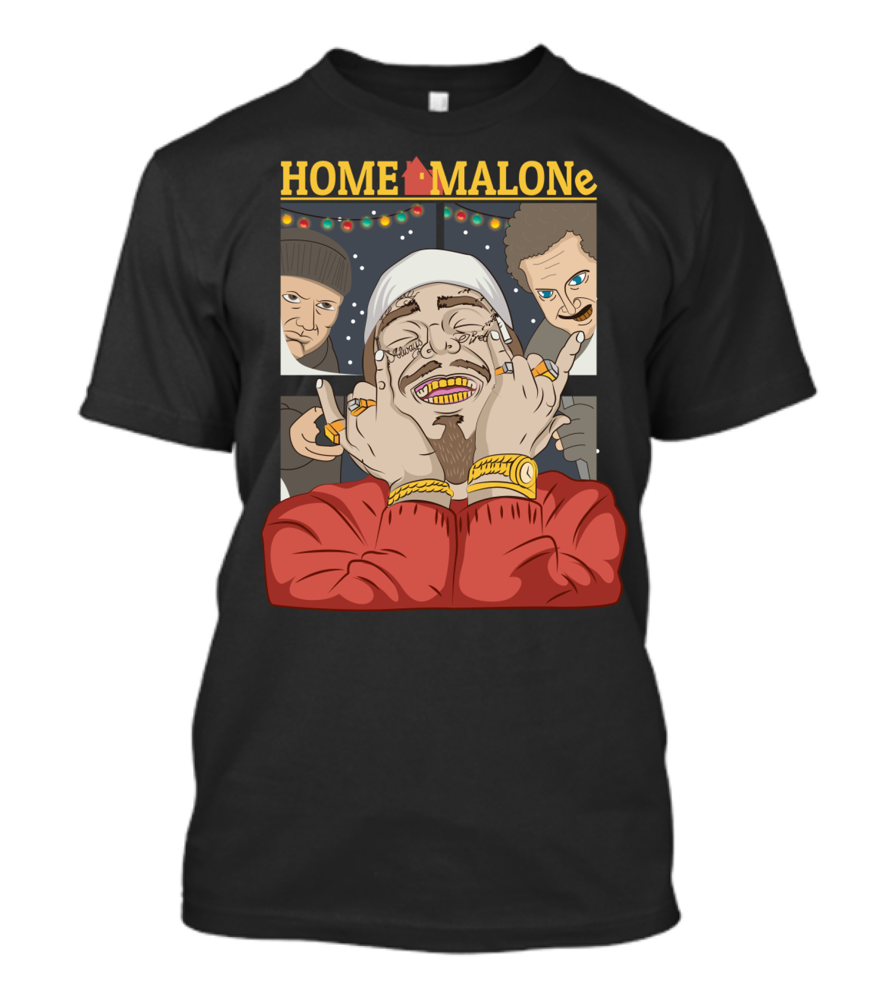 Home Malone Parody Featuring Post Malone Holiday Mashup With Home Alone Villains T-Shirt