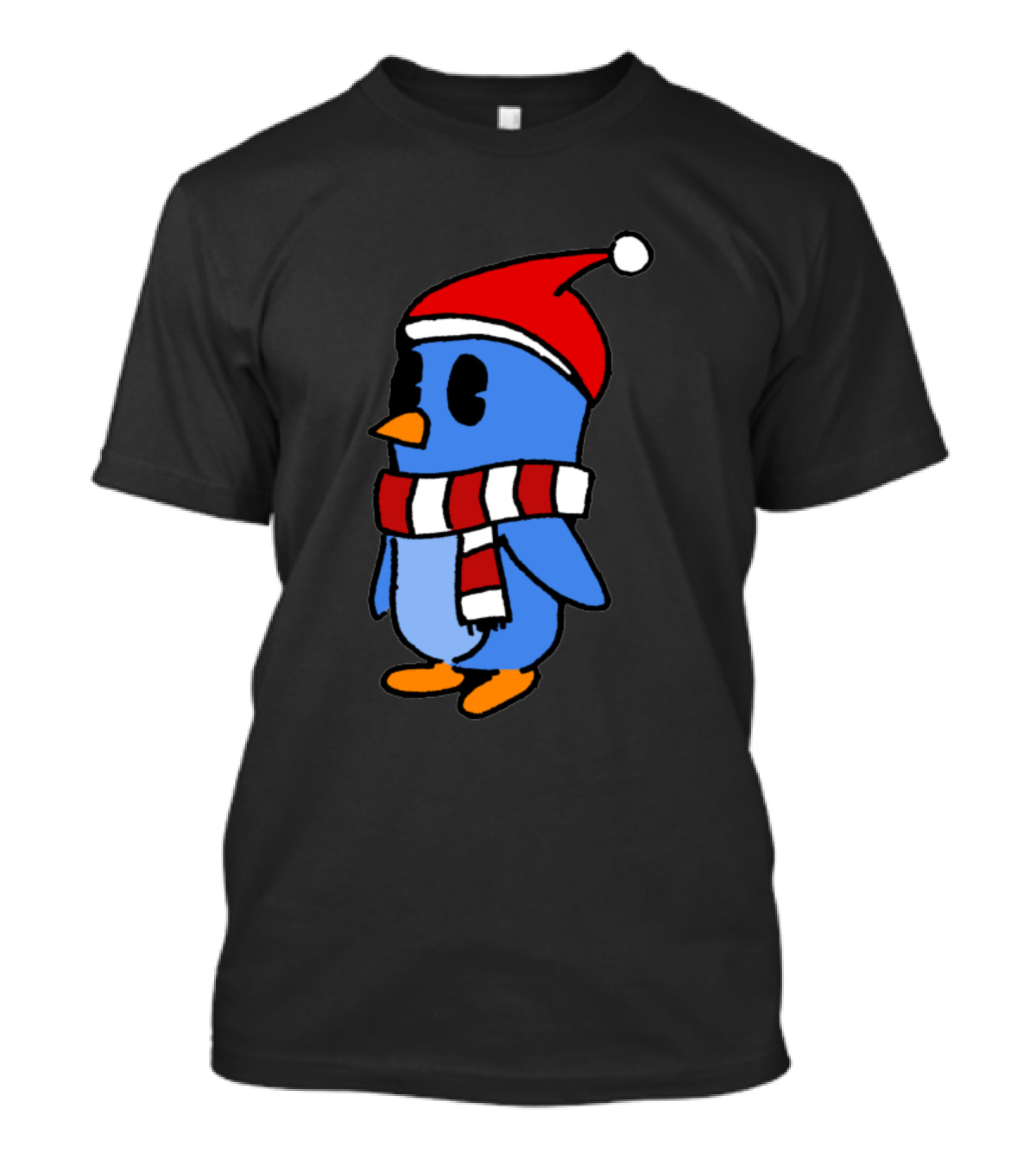 Crudely Handdrawn Pengu 763669 In Santa Hat With Red And White Scarf T-Shirt