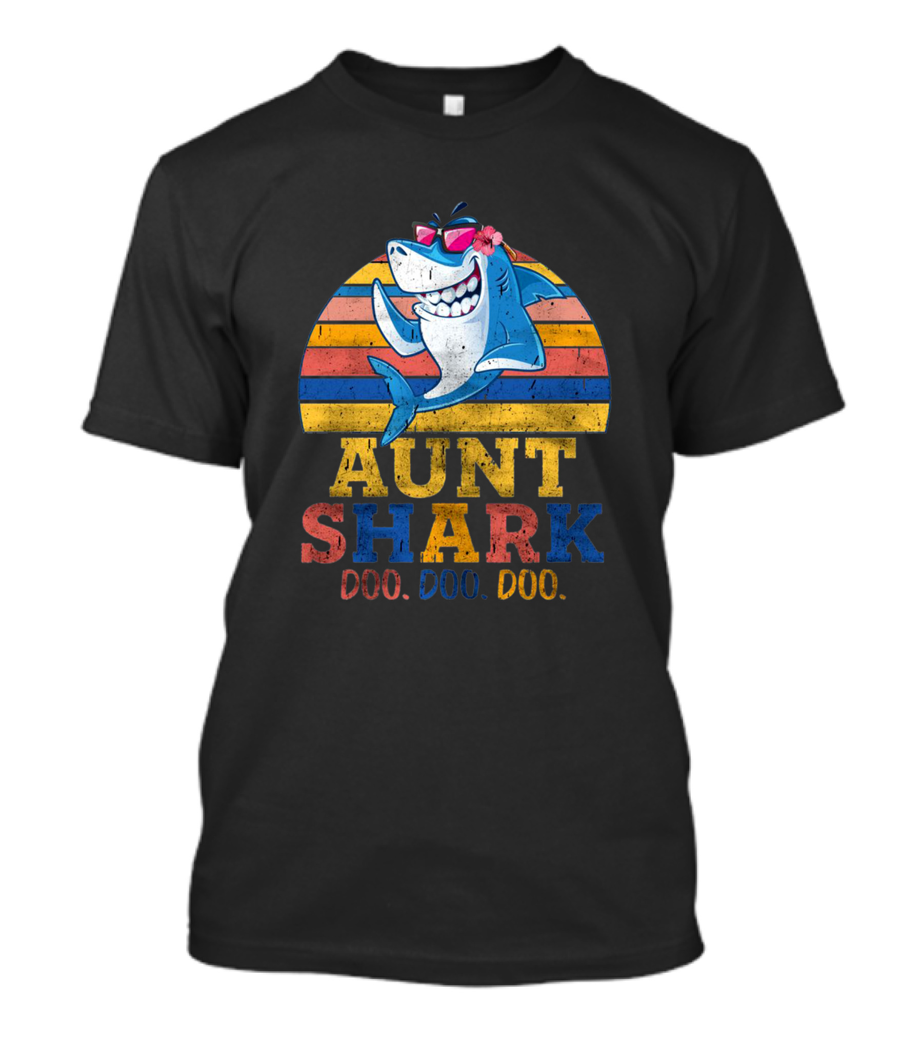Aunt Shark Doo Doo Doo Retro Sunglasses Beach T-Shirt