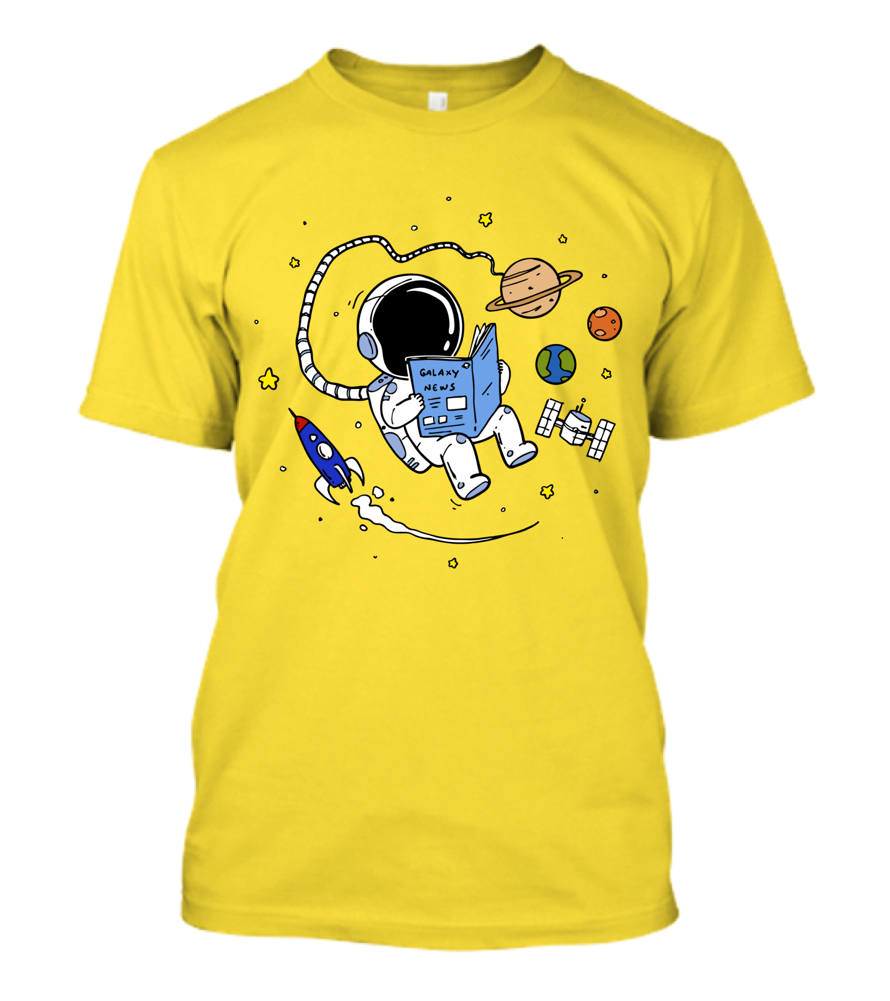 Reading Galaxy News Astronaut With Planets And Rocket T-Shirt