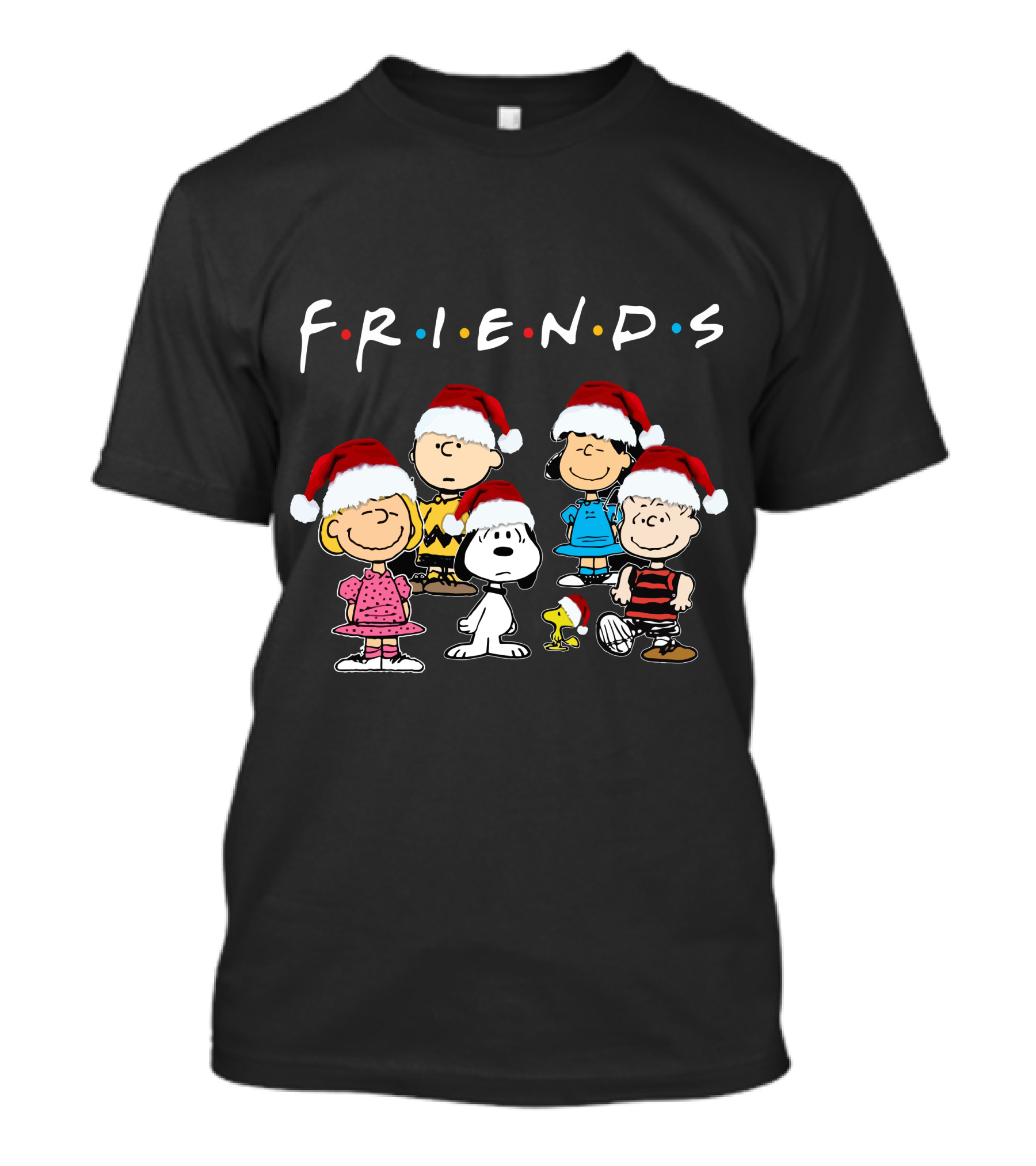 Friends Christmas Snoopy Peanuts Characters Santa Hats T-Shirt